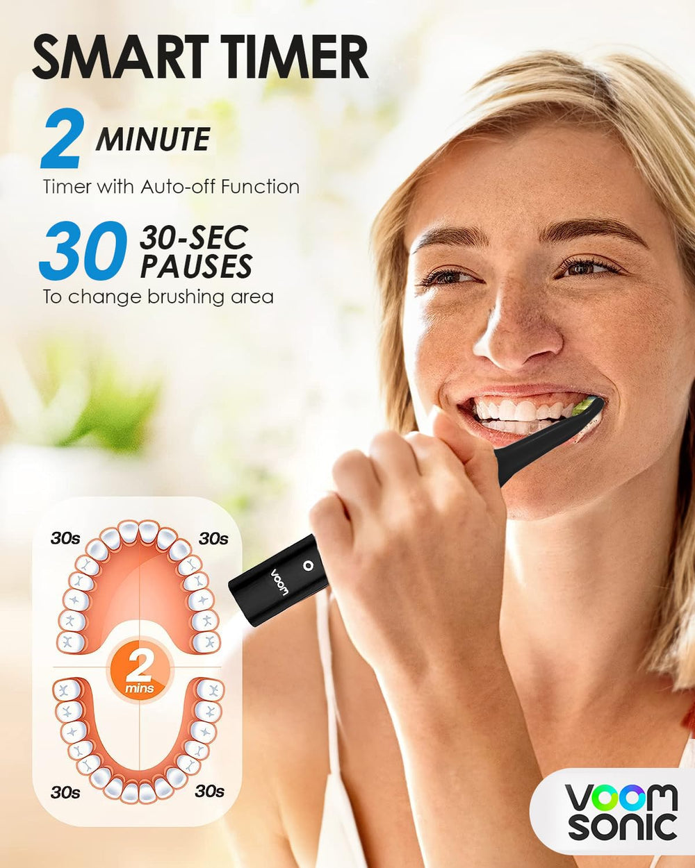 User selecting one of five adjustable brushing speeds