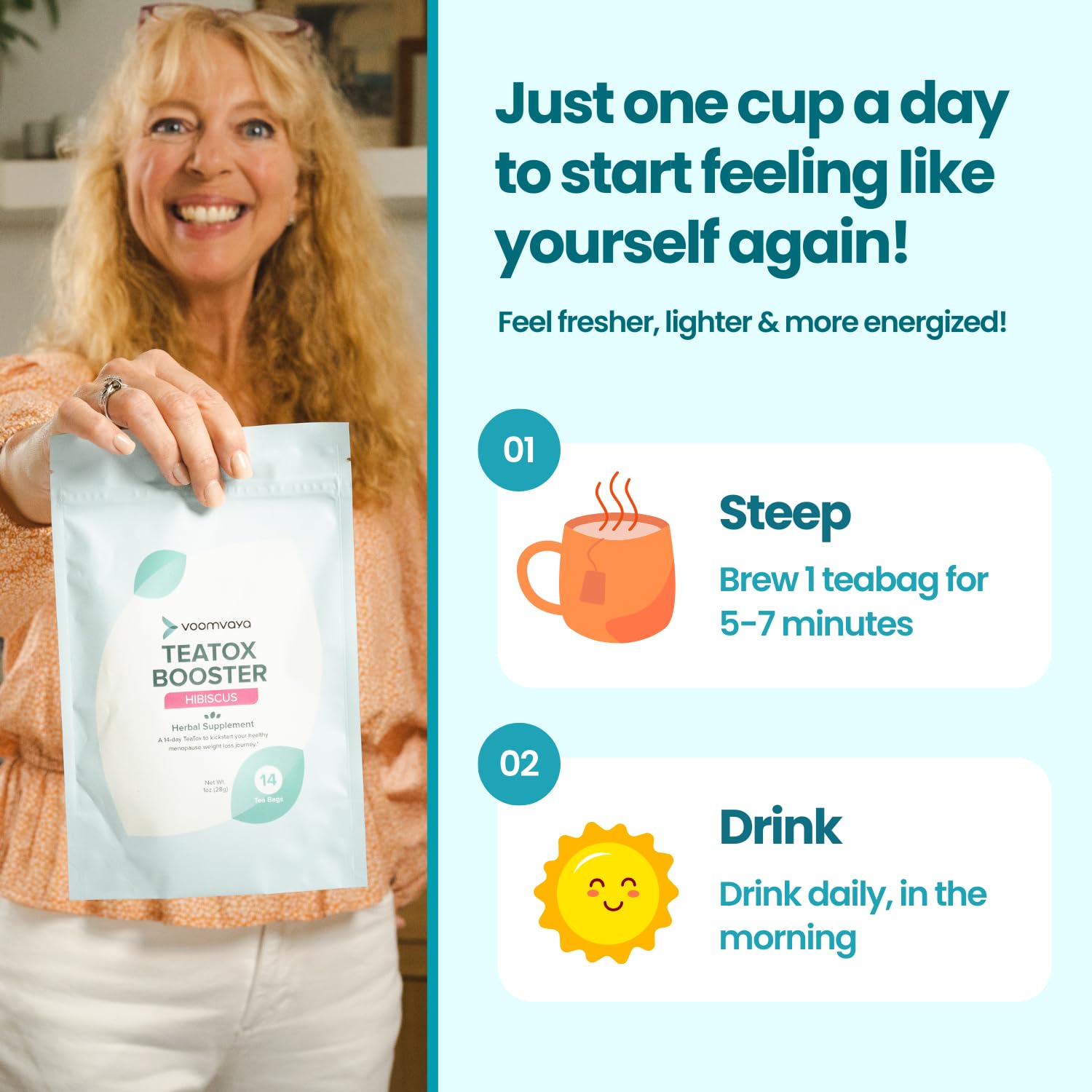 Brewing a cup of TeaTox Booster hibiscus tea