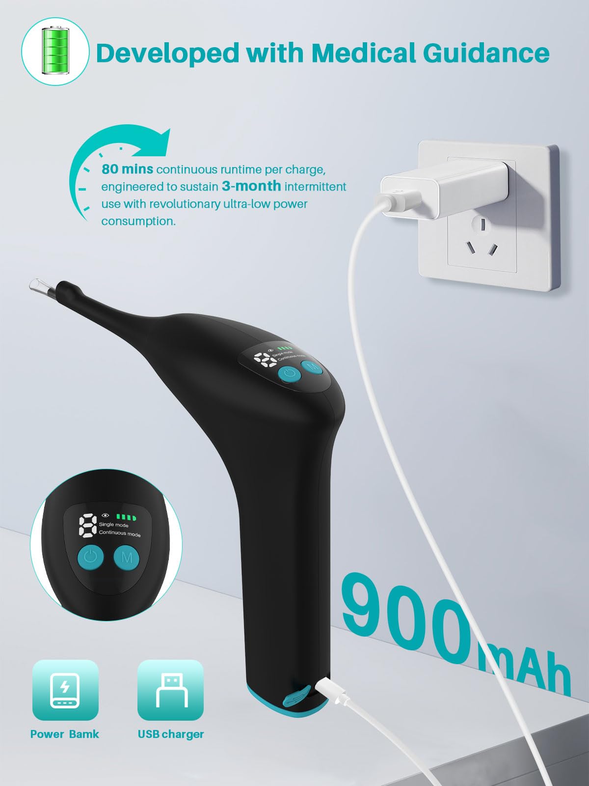 Interchangeable probes: 1 ABS and 2 silicone probes