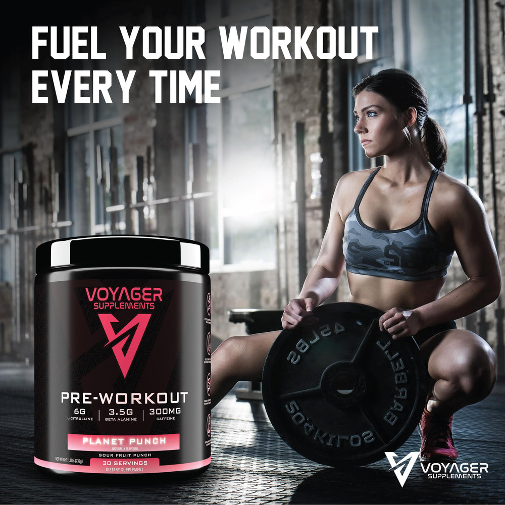 Voyager Pre-Workout Planet Punch rhodiola detail highlights cognitive focus during activity.