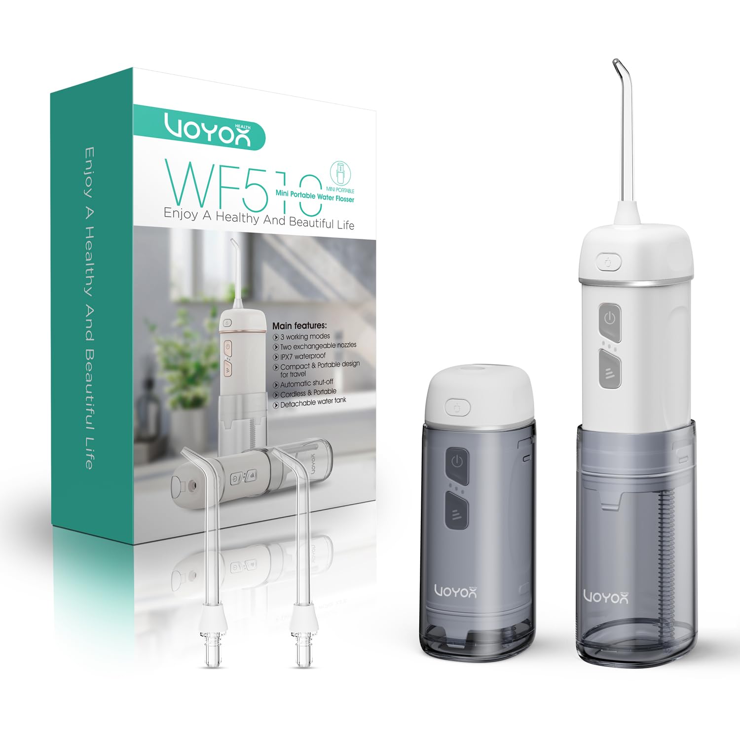 VOYOR-HEALTH WF510 silver portable water flosser front view