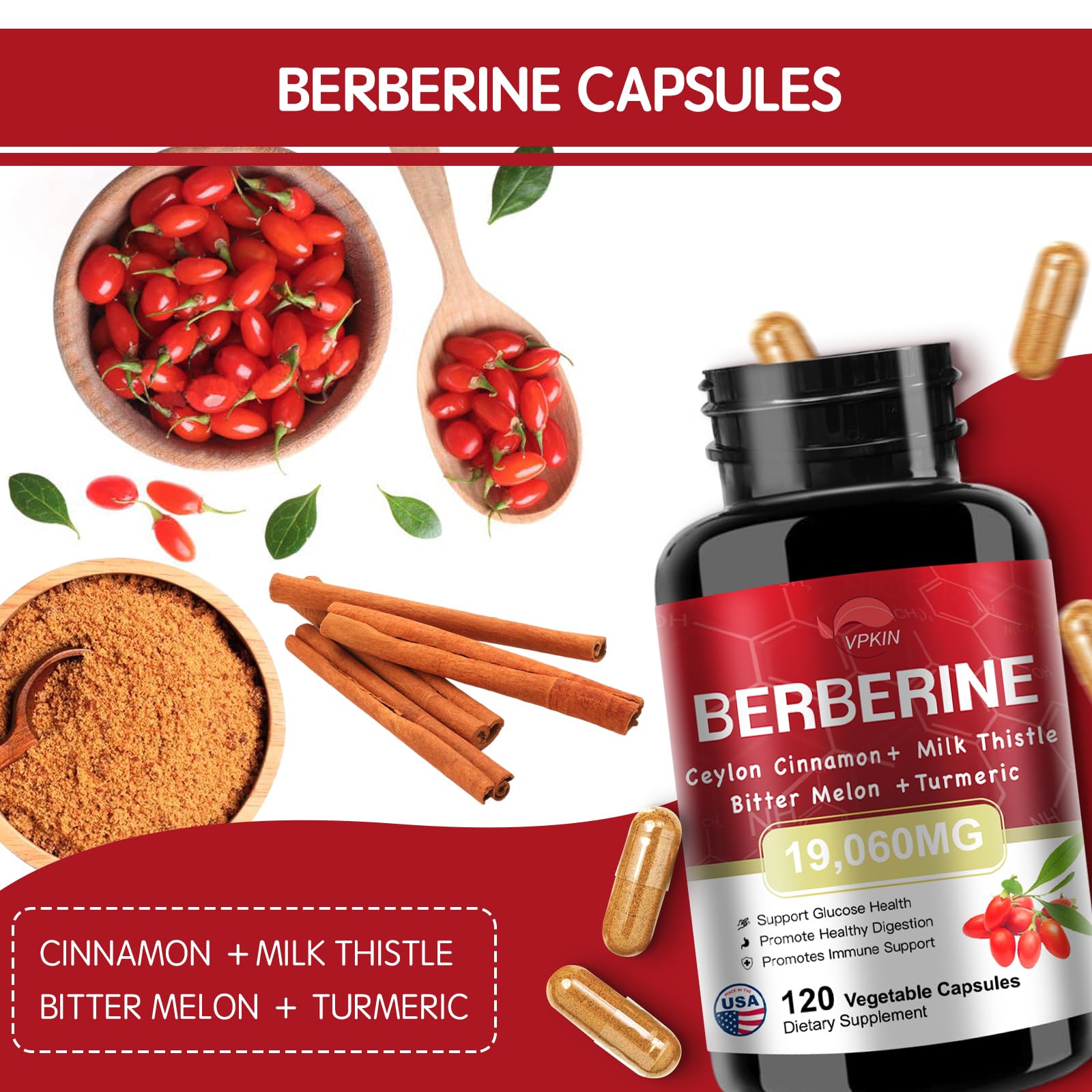 120 Berberine HCl capsules in bottle