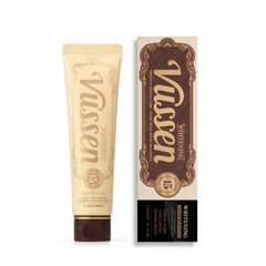 Close-up of Vussen 15 Floral Mint toothpaste tube on a white background