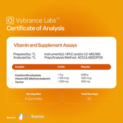 VYBRANCE LABS Creatine Gummies Citrus Mango bottle close-up