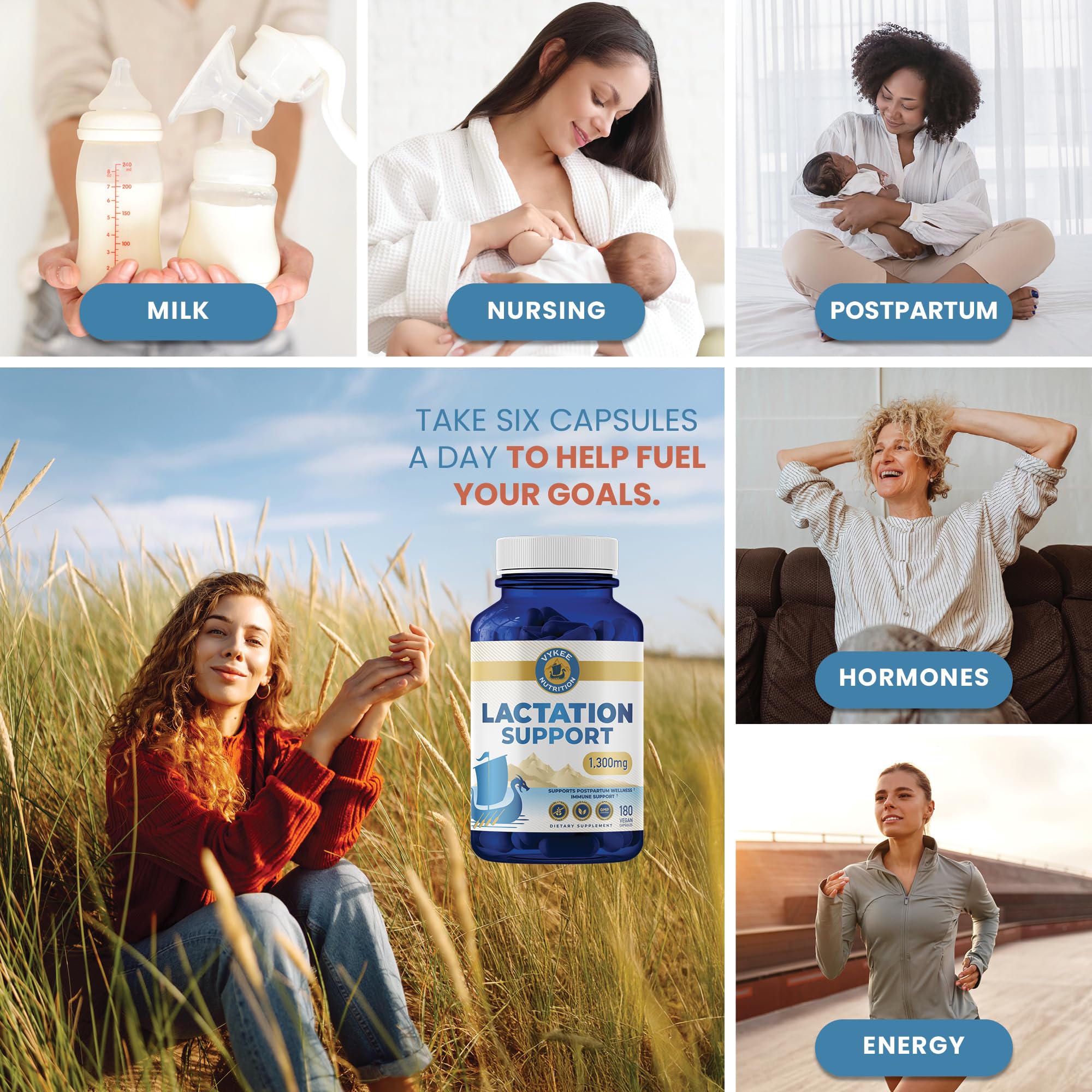 Woman taking Vykee Lactation Support capsules for daily use