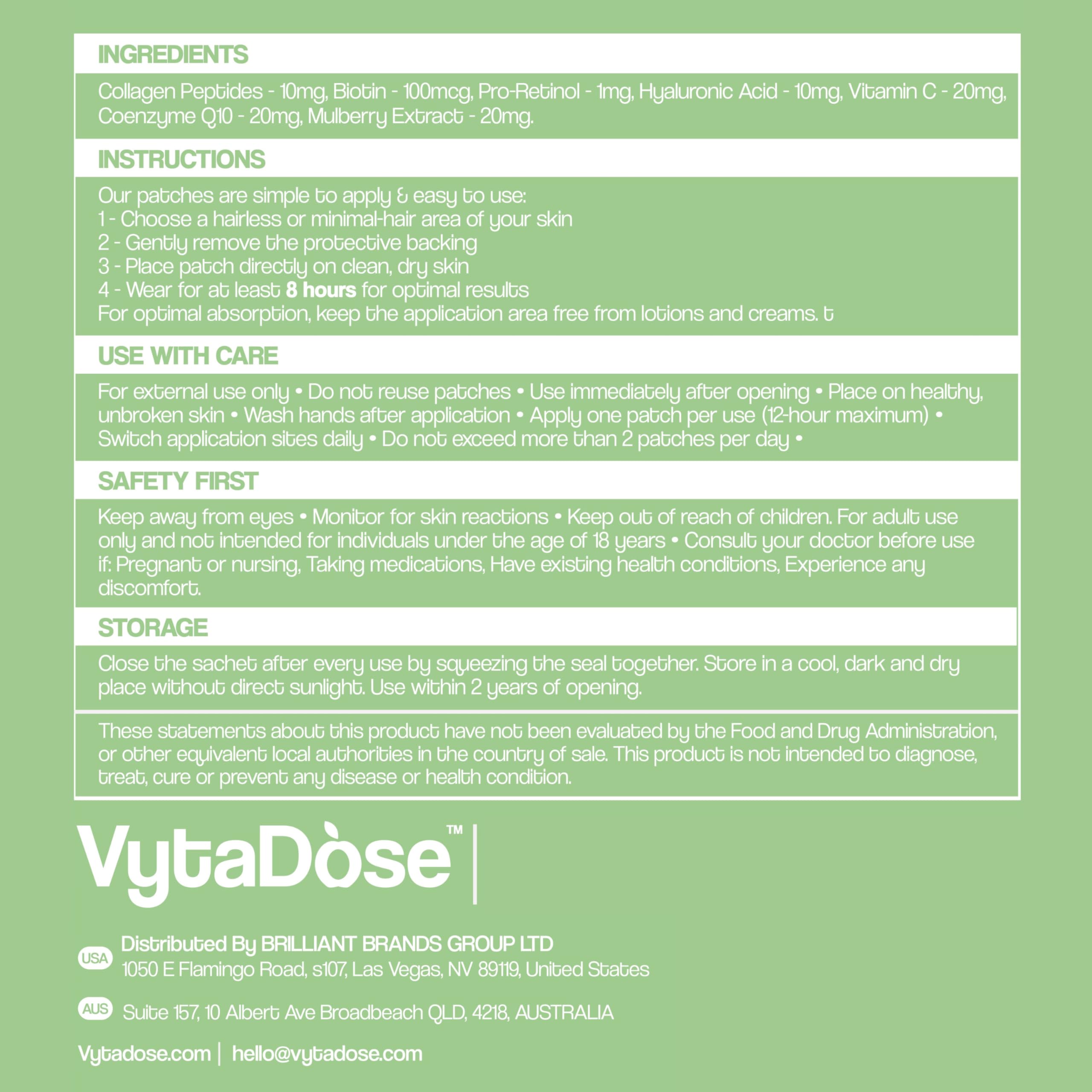 Box of Vytadose Collagen Glow Patches with instructions