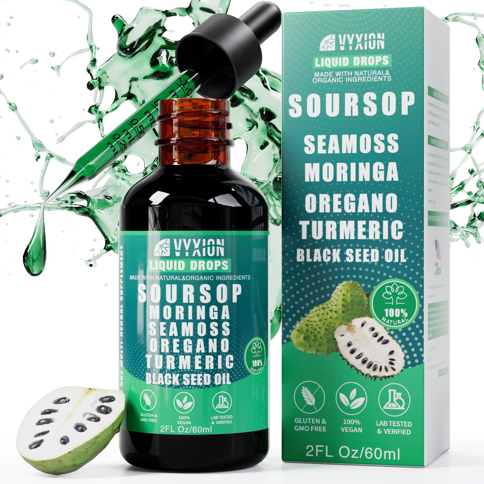 Vyxion Soursop Drops bottle with dropper for easy daily use