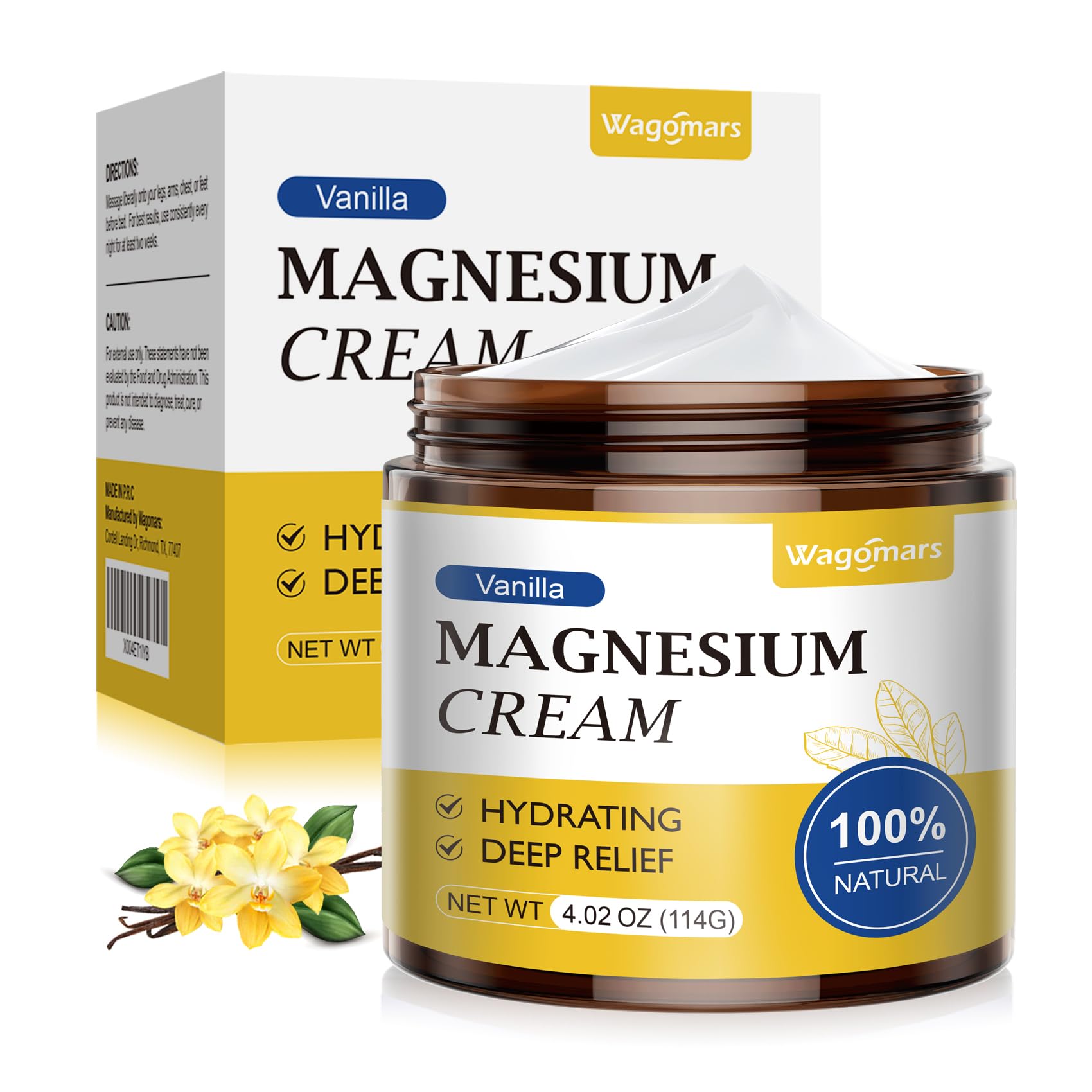 Wagomars Magnesium Cream Vanilla jar on white background