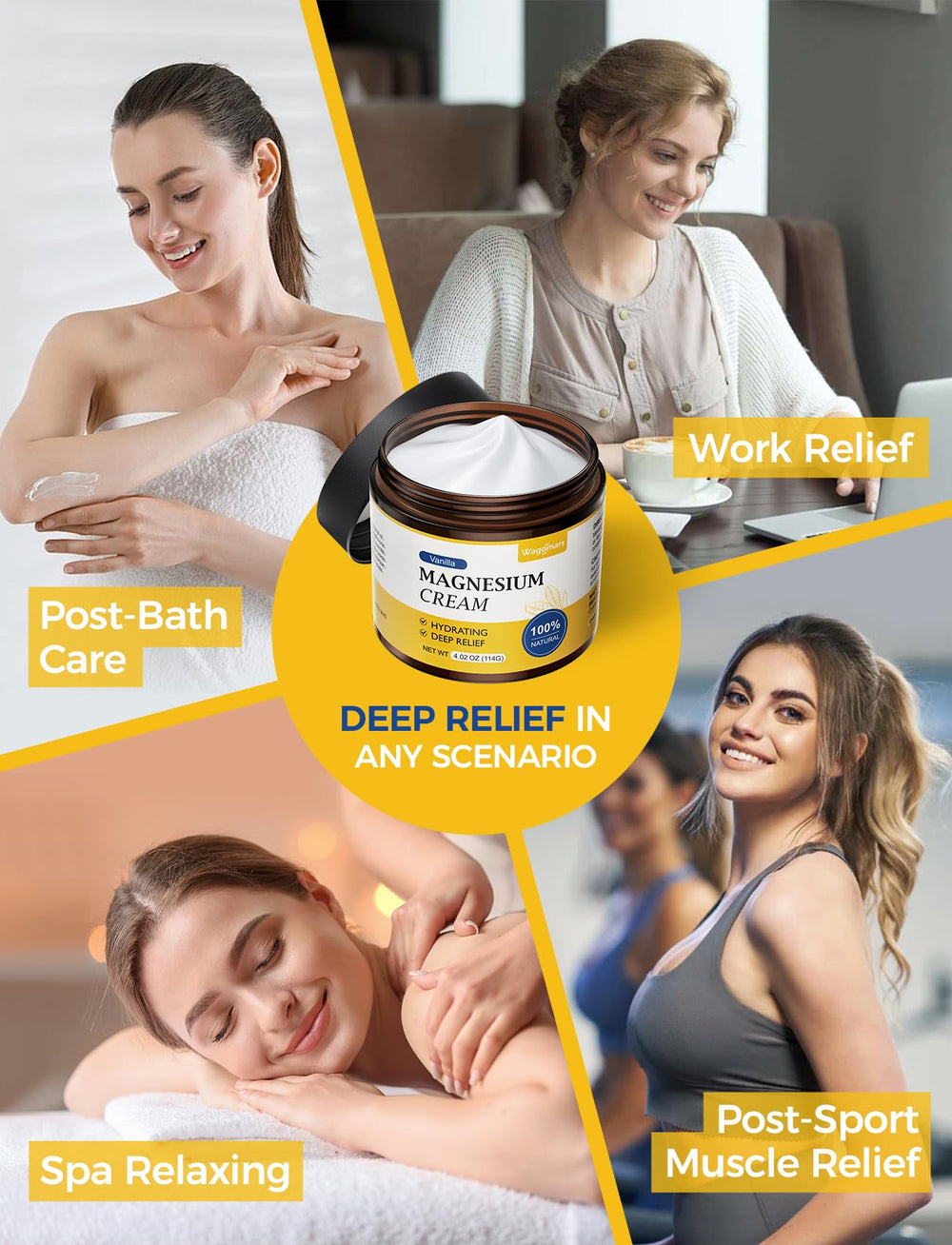 Hands applying magnesium cream to forearm