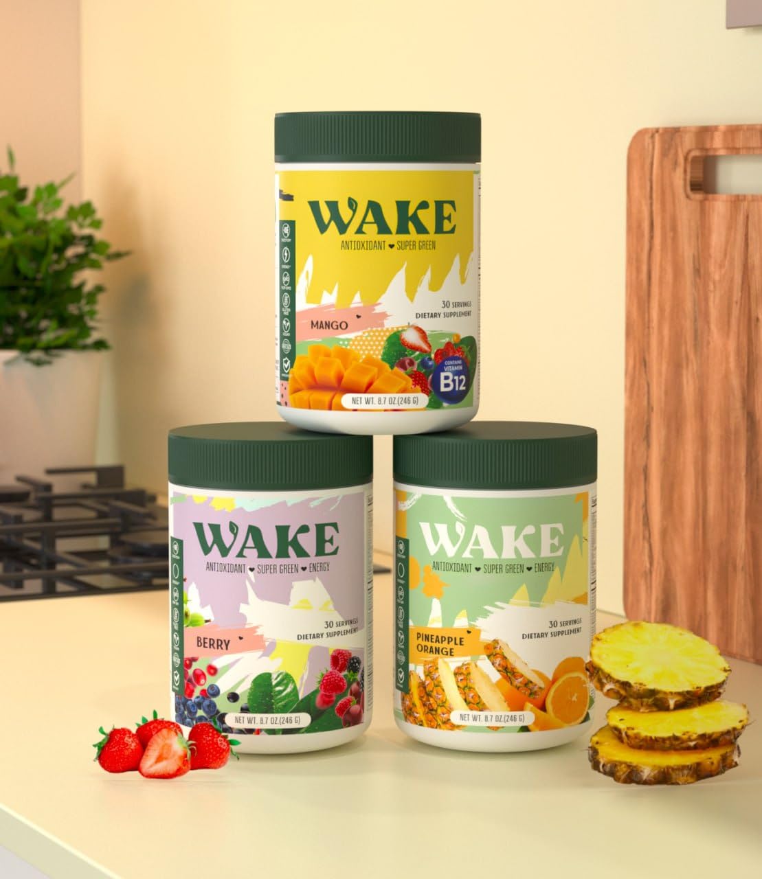 Assorted Berry Blend ingredients: acai, camu camu, blueberries