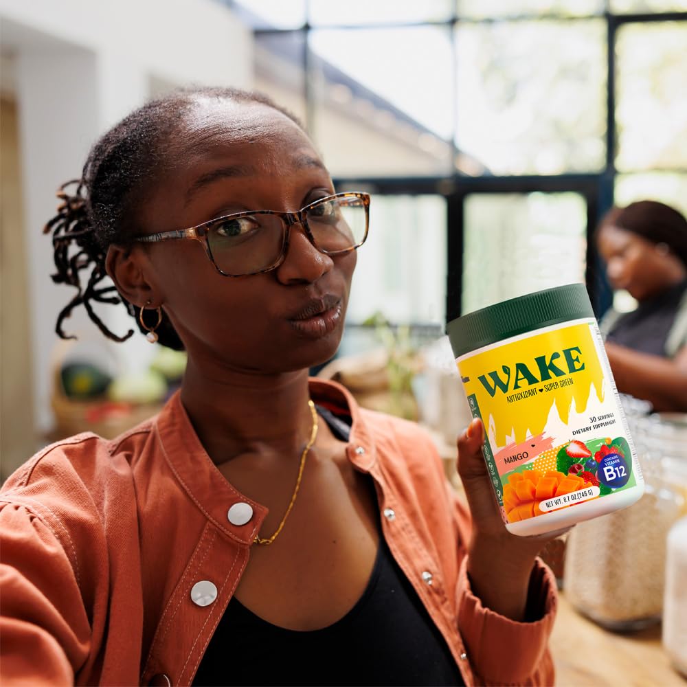 Gluten-free and vegan badges on Wake Greens packaging