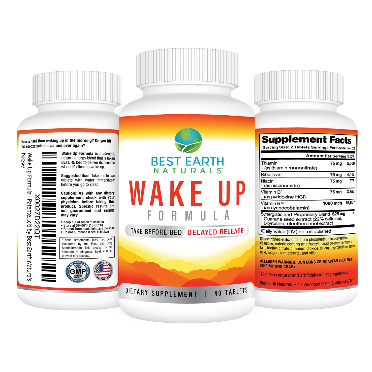 Front label of Best Earth Naturals Wake Up Formula bottle