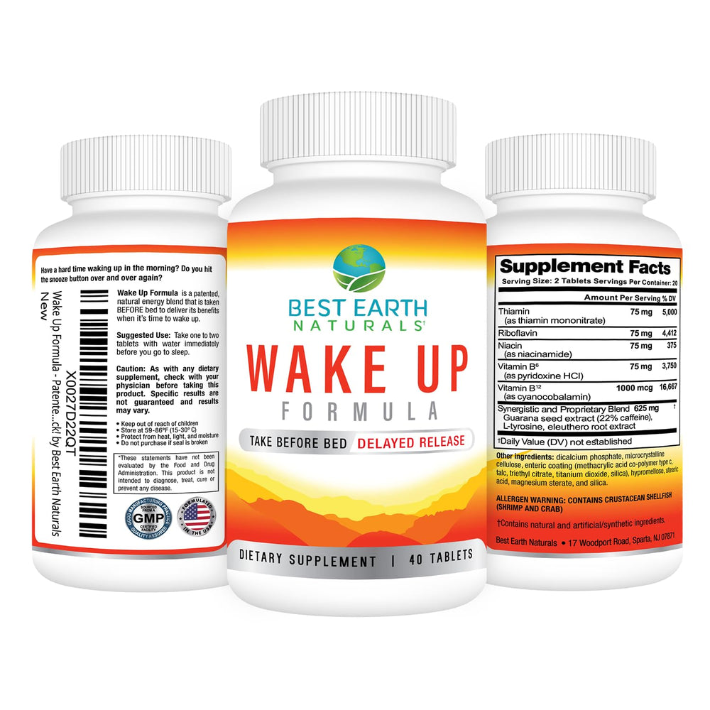 Front label of Best Earth Naturals Wake Up Formula bottle