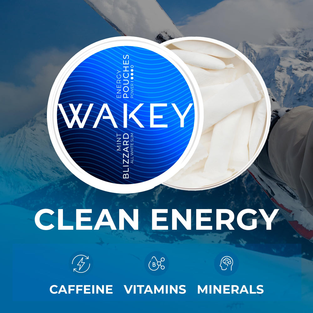 Wakey Energy Pouches Blizzard Mint pouch closeup highlighting mint flavor and discreet use