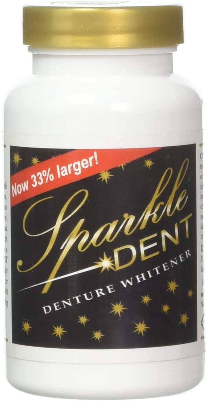 Sparkle Dent denture cleaner bottle with label close-up