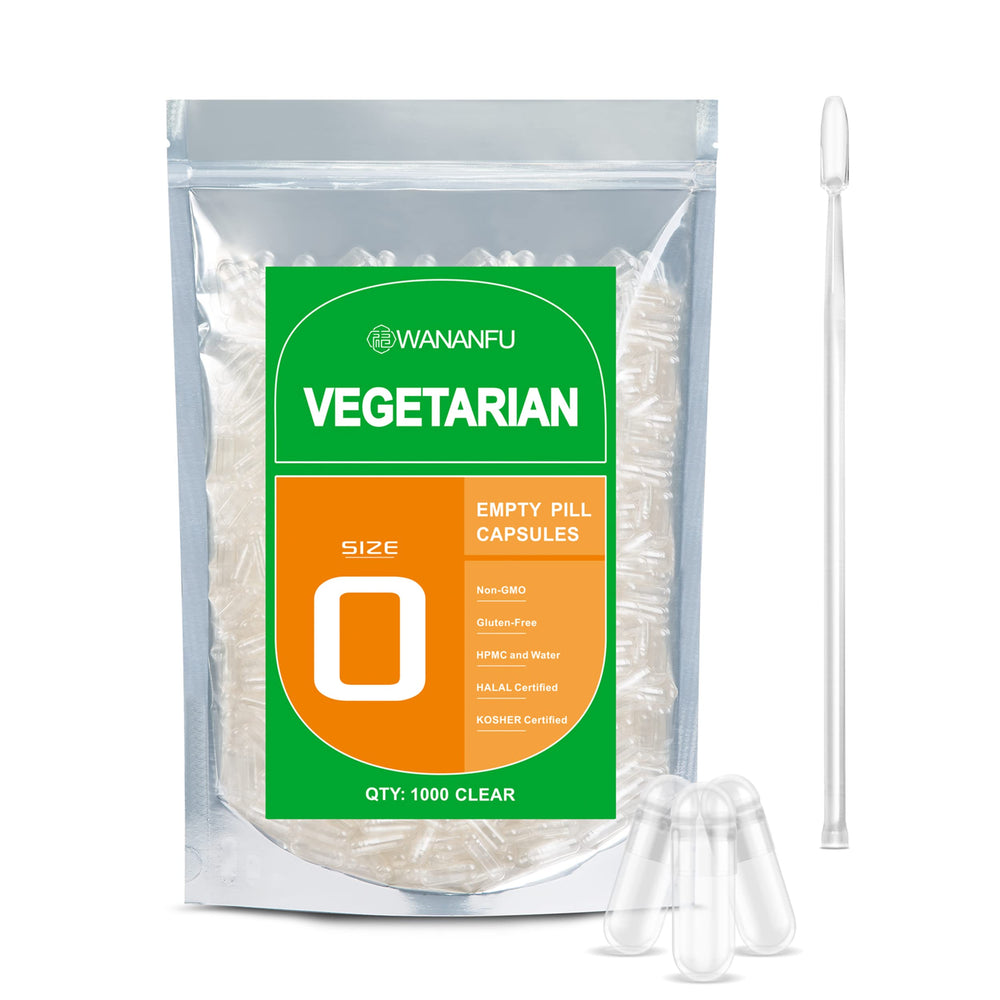 Wananfu size 0 empty vegetarian capsules bundle with 1000 count and lid