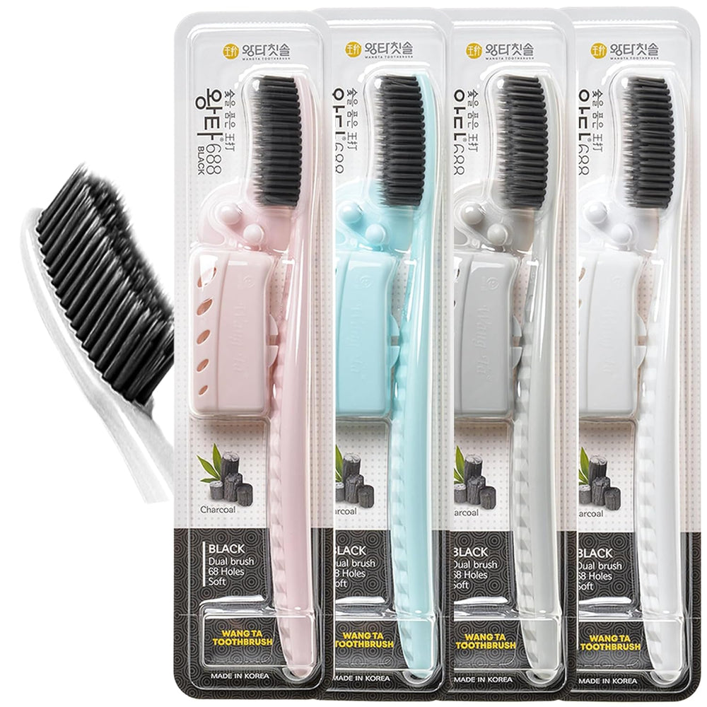 WANGTA 4-pack toothbrushes with wide black brush head