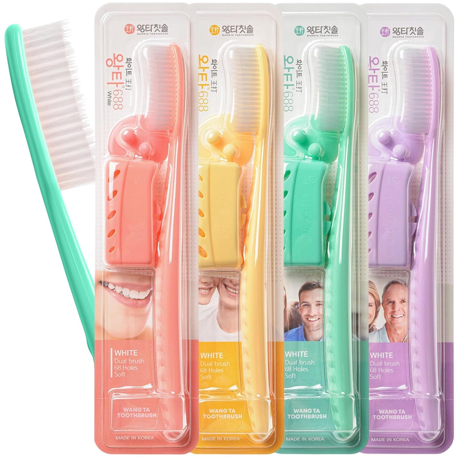 WANGTA toothbrush white with wide head - front view