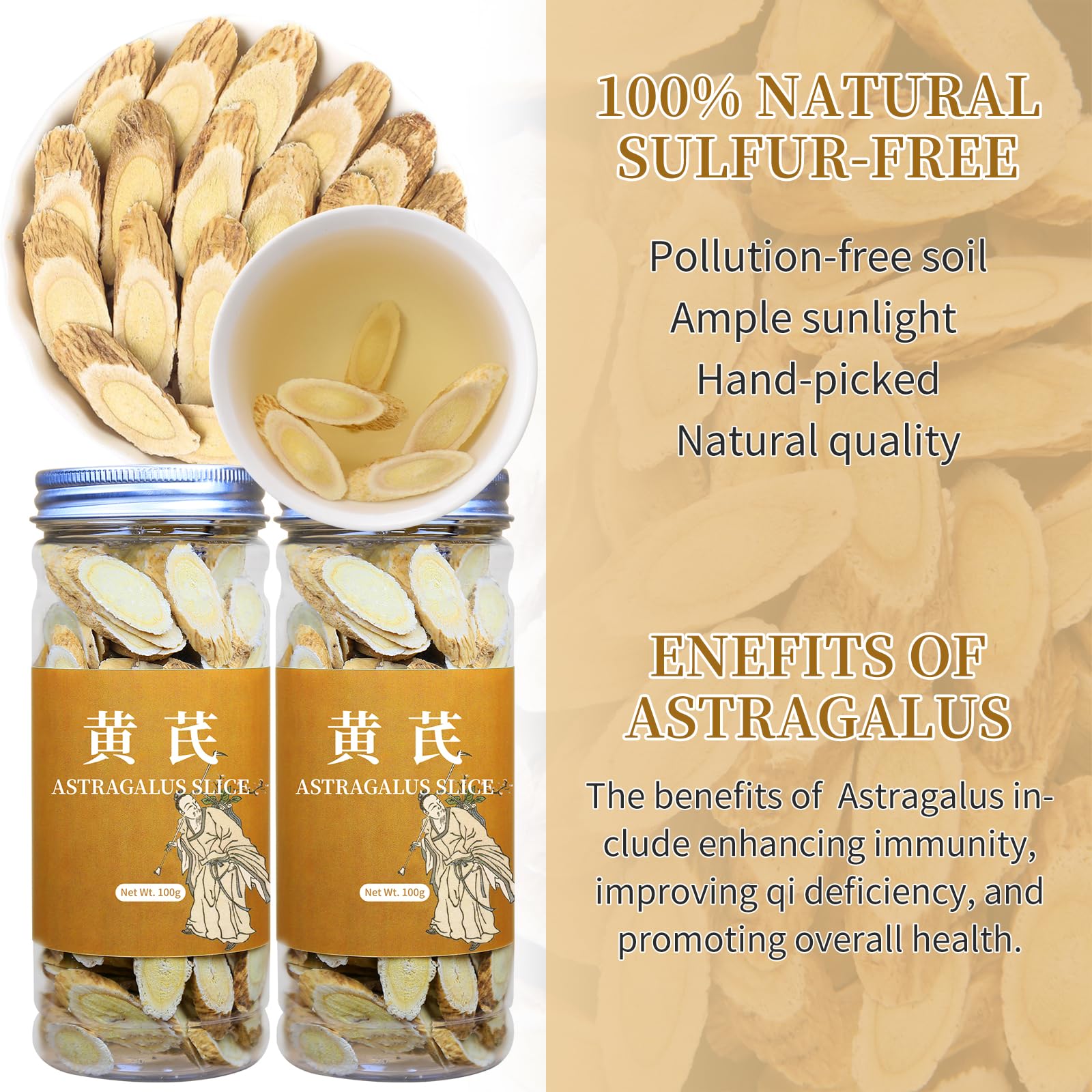 Astragalus root slices prepared for brewing