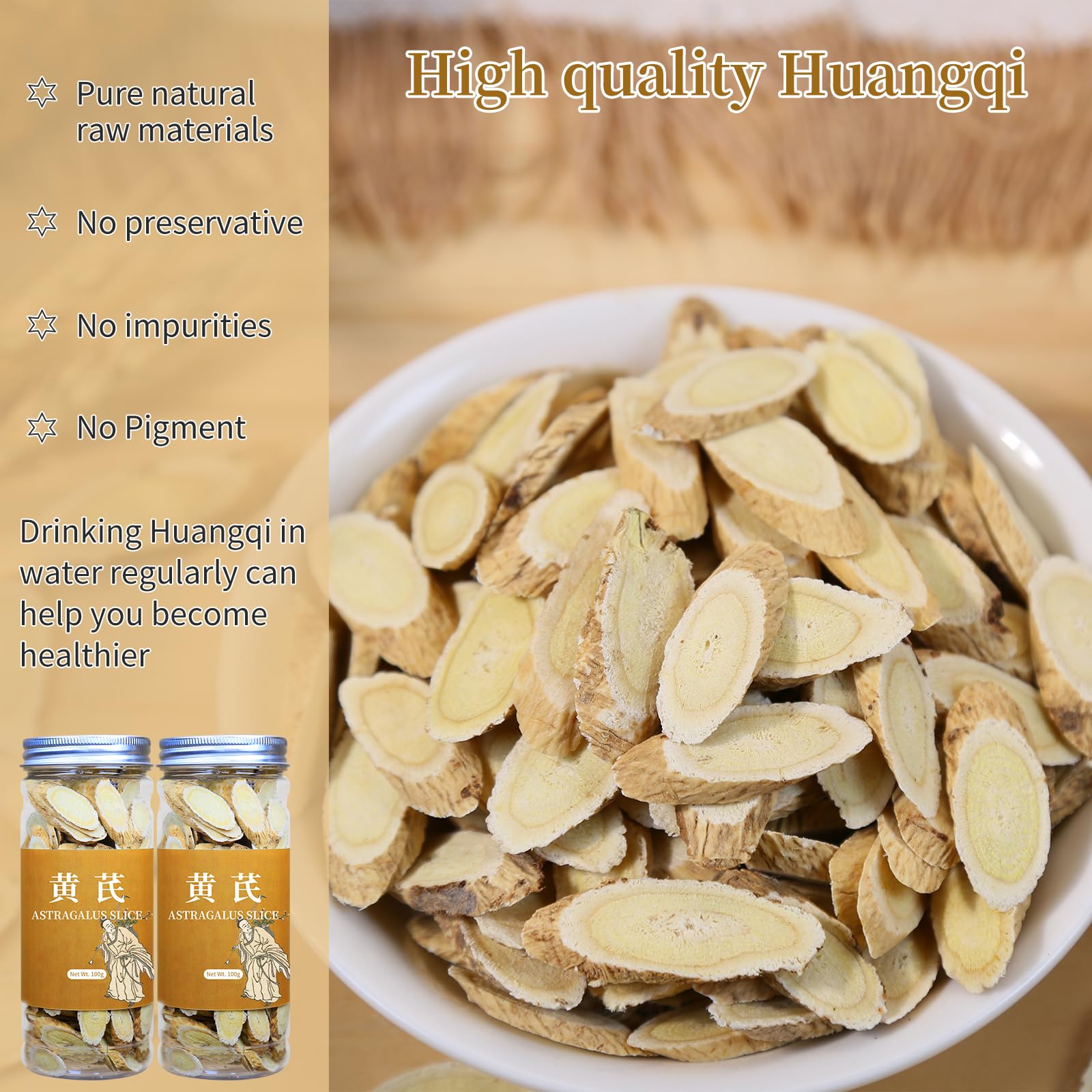 Herbal ingredients including astragalus slices