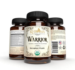 Warrior product packaging and herbal blend, organic immune support
