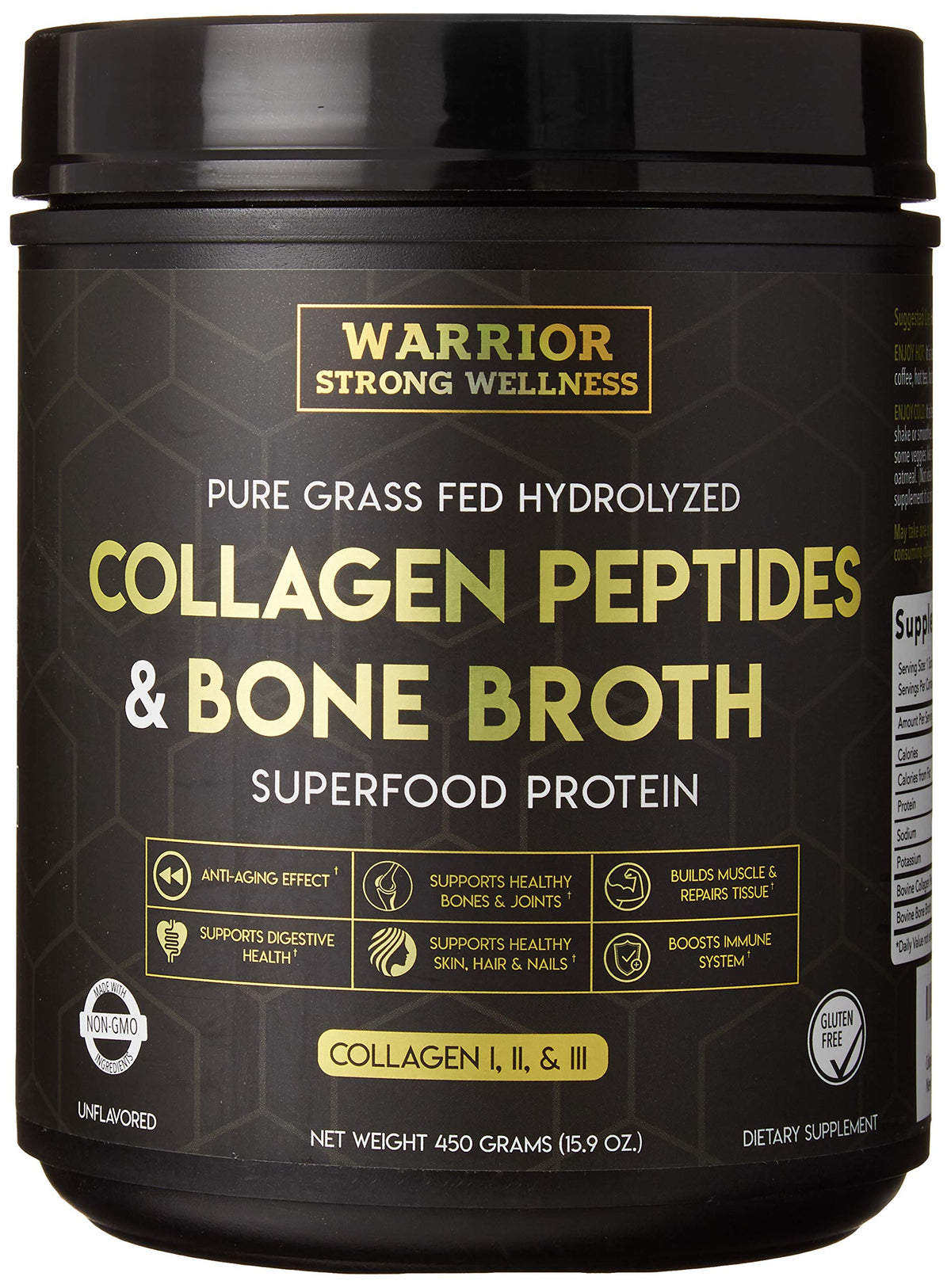 Warrior Strong Wellness Collagen Peptides and Bone Broth Powder – unflavored container