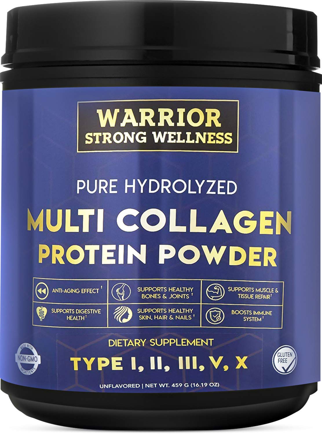 Warrior Strong Wellness hydrolyzed multi collagen powder bottle label