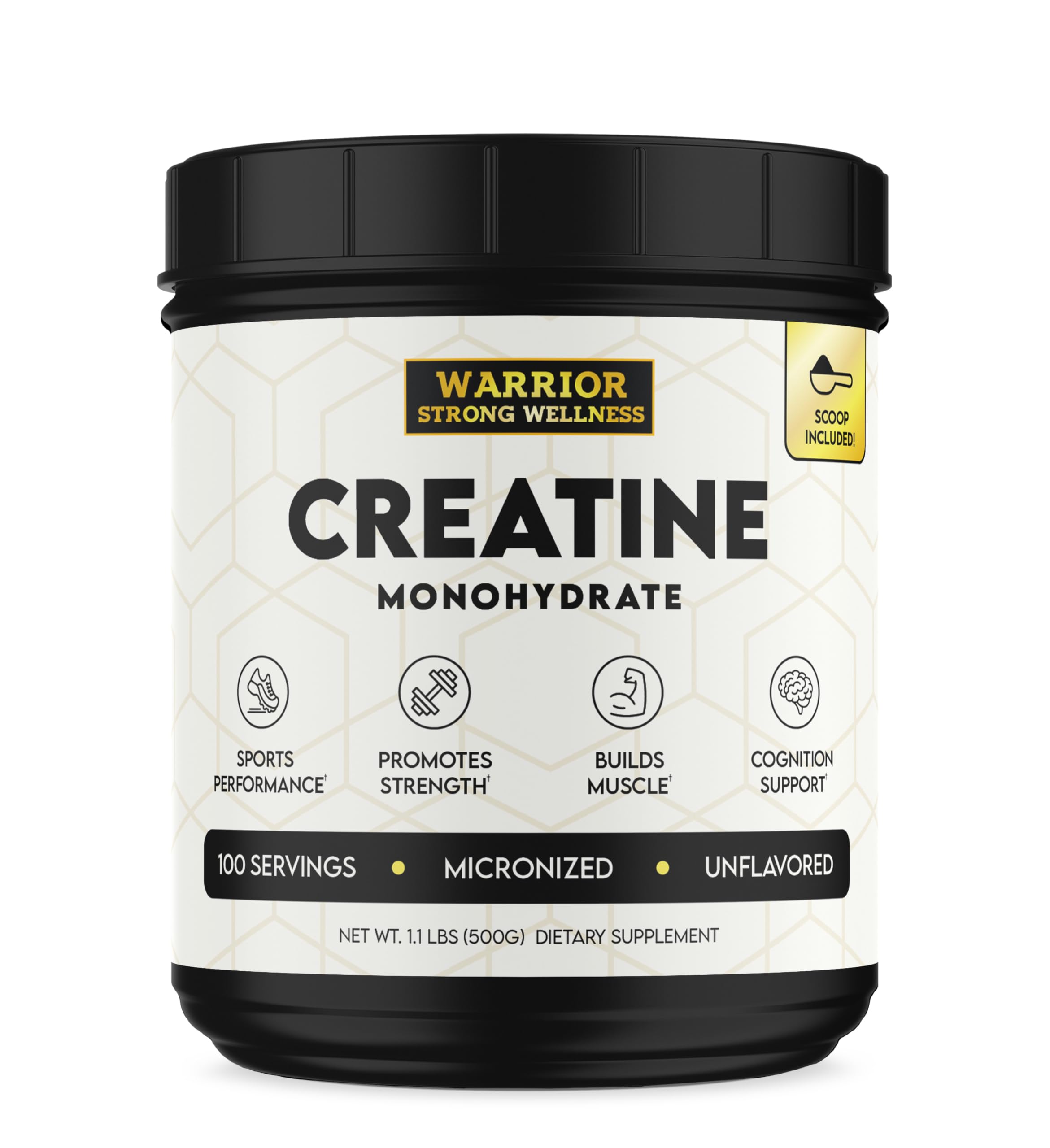 Container of Warrior Strong Wellness creatine monohydrate powder 1 lb