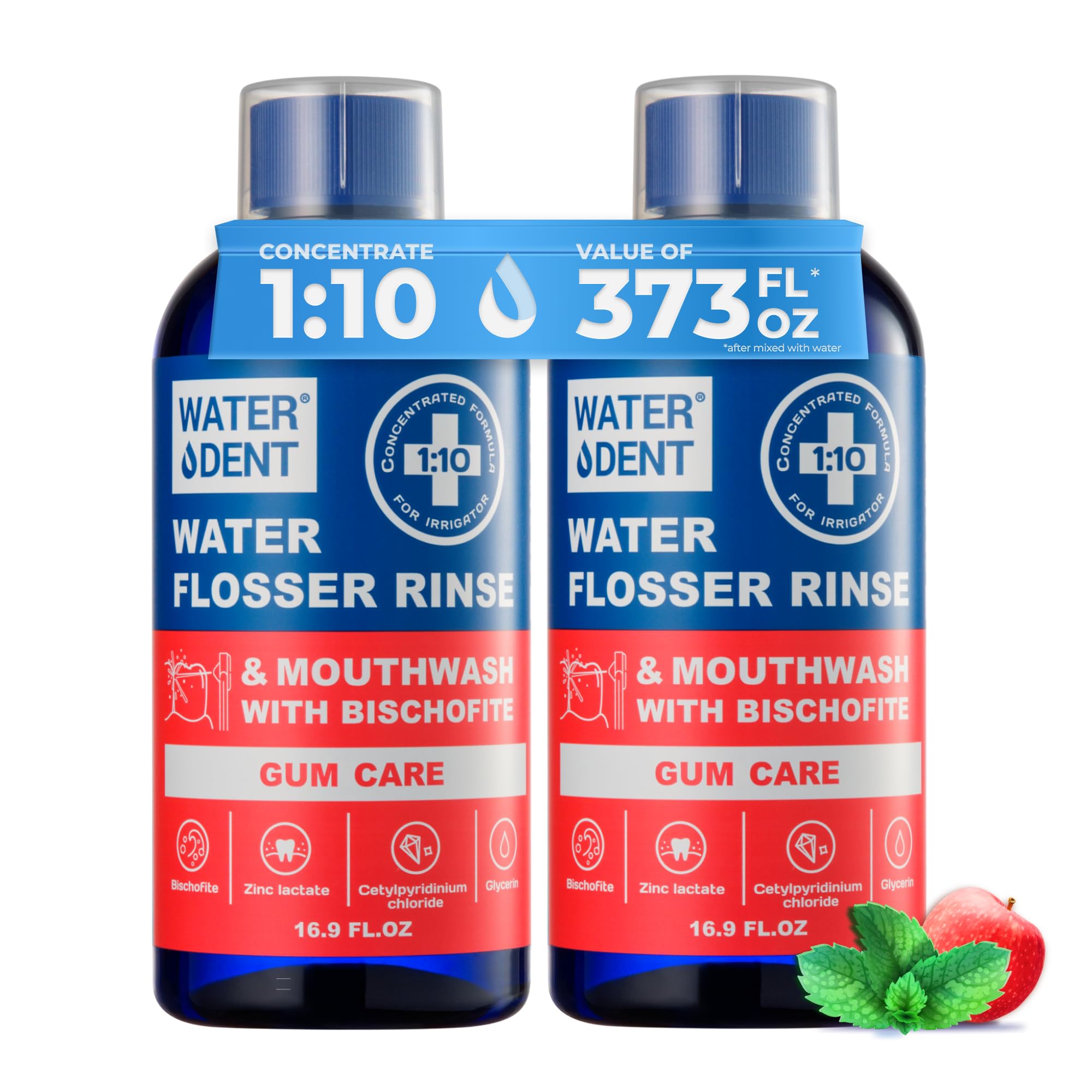 WATER DENT Concentrated Rinse Apple Mint bottle front view (16.9 fl oz)