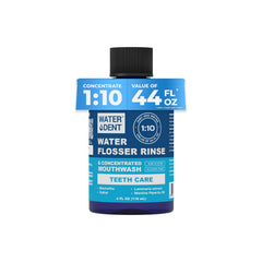 Front view of WATER DENT concentrate rinse bottle with mint label