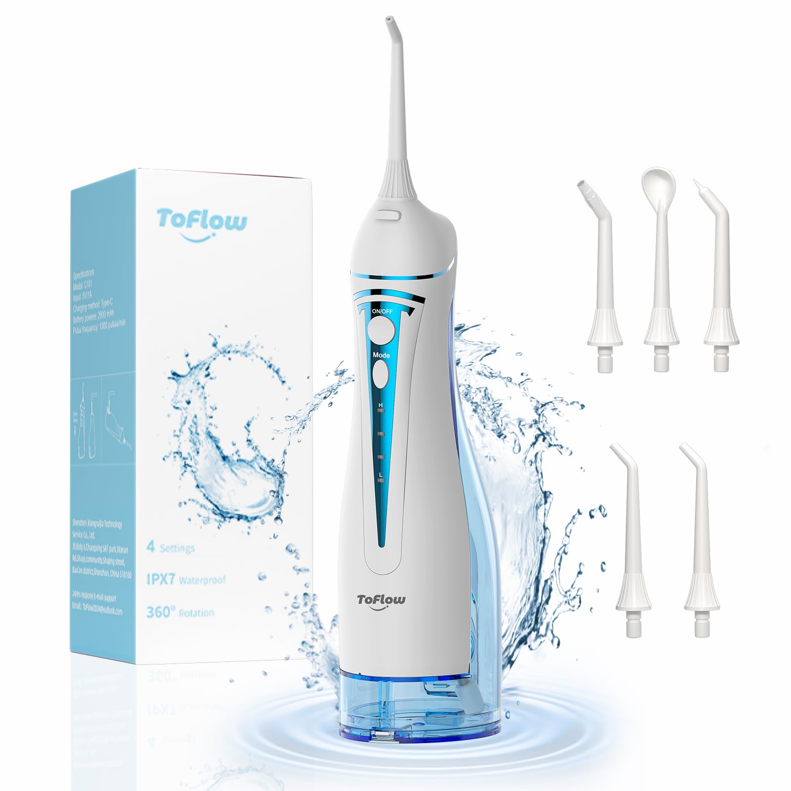 ToFlow water dental flosser handheld with 4 modes
