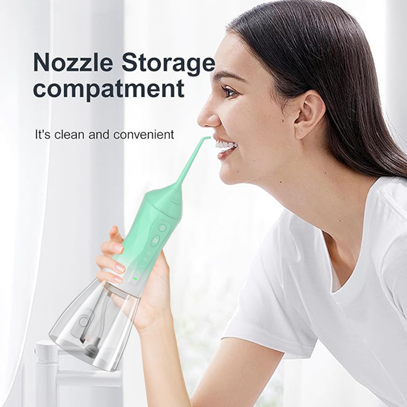 Ergonomic handle with nozzle attachments ready for use