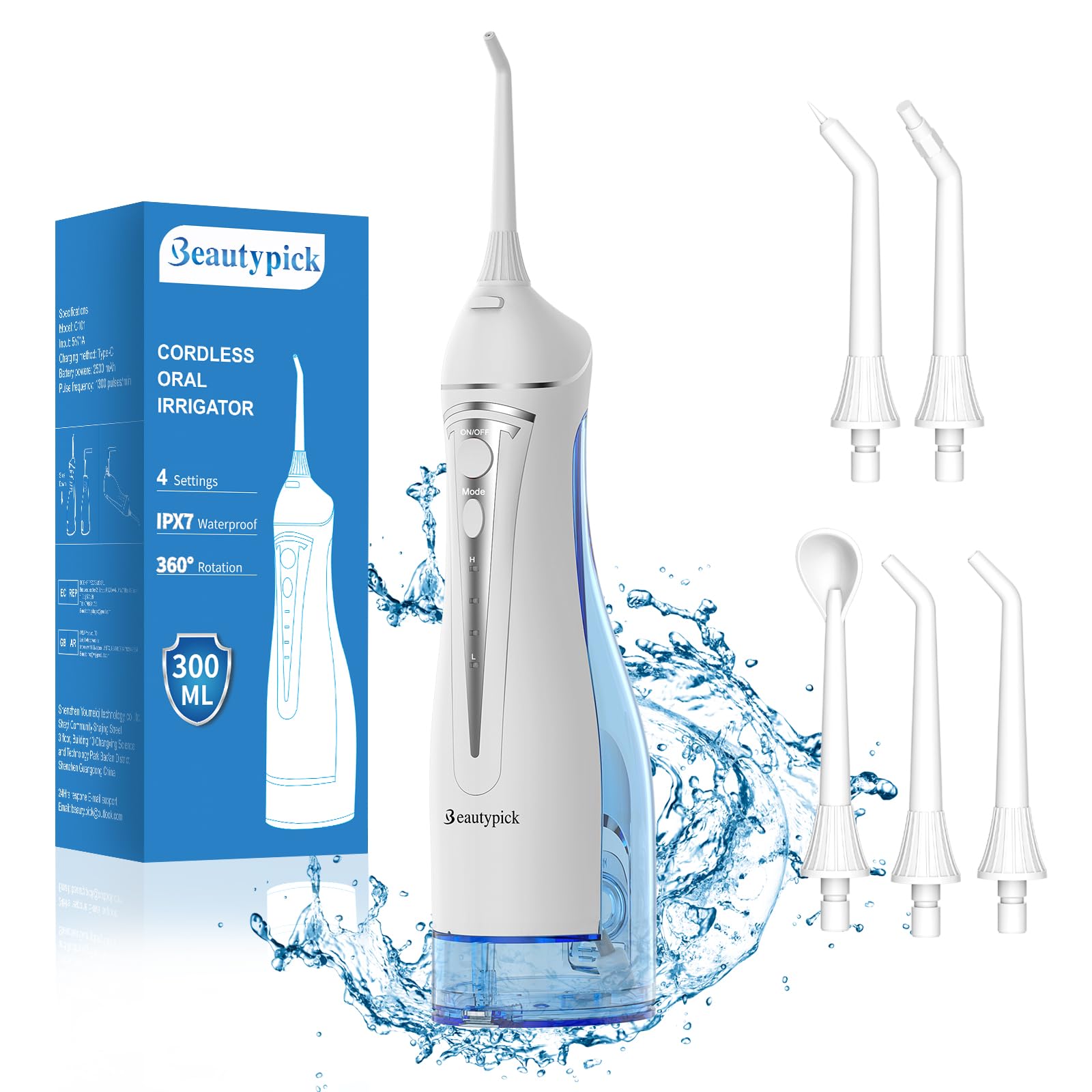 Beautypick Water Dental Flosser in white with 300ML reservoir