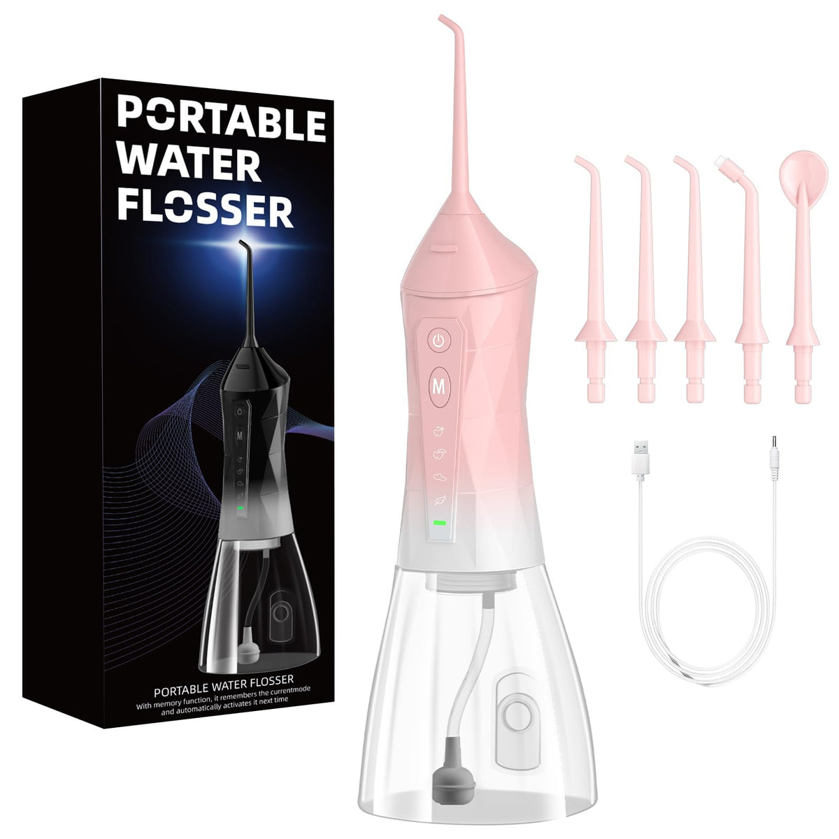 Water Dental Flosser device with 320ml tank and power button