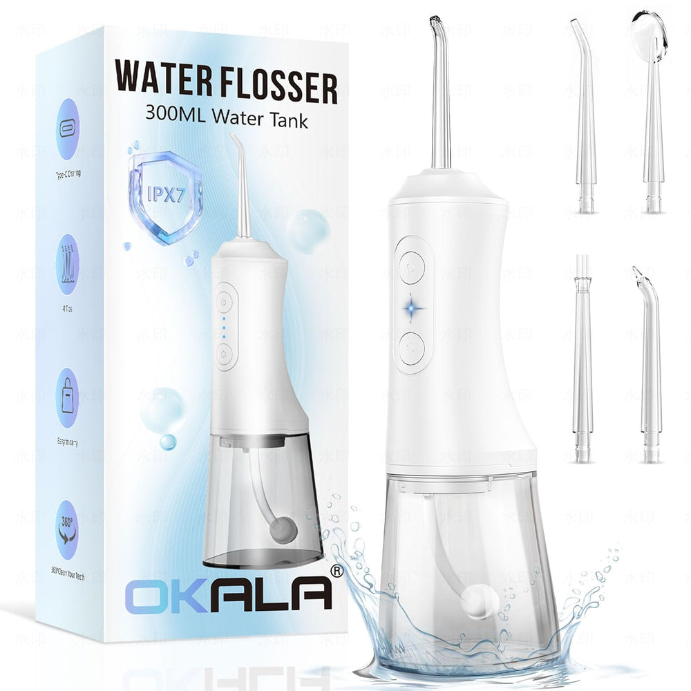Water dental flosser with 300ml tank, cordless and IPX7 waterproof