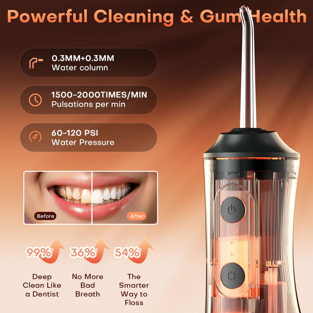 Close-up of flosser modes: Soft, Powerful, and Pulse
