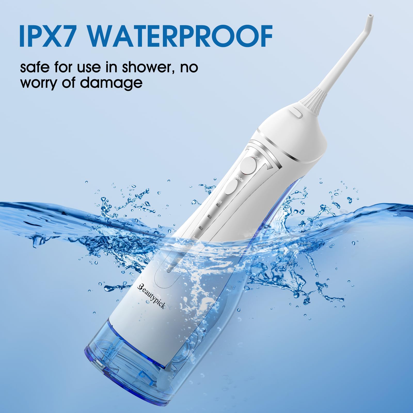 IPX7 waterproof and lightweight ergonomic design for shower use