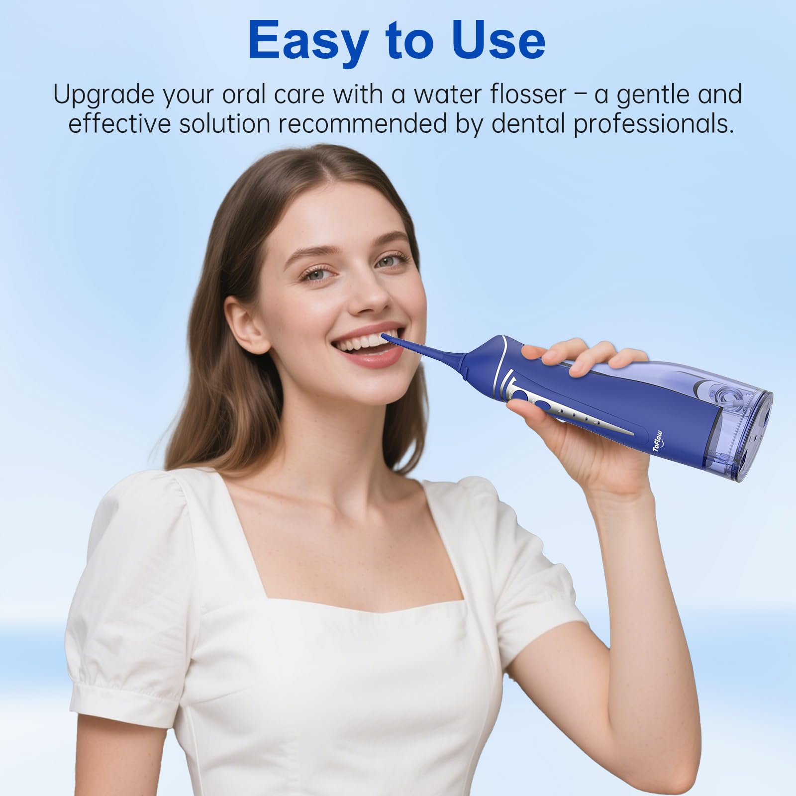 Rear view of the dark blue Water Dental Flosser Pick