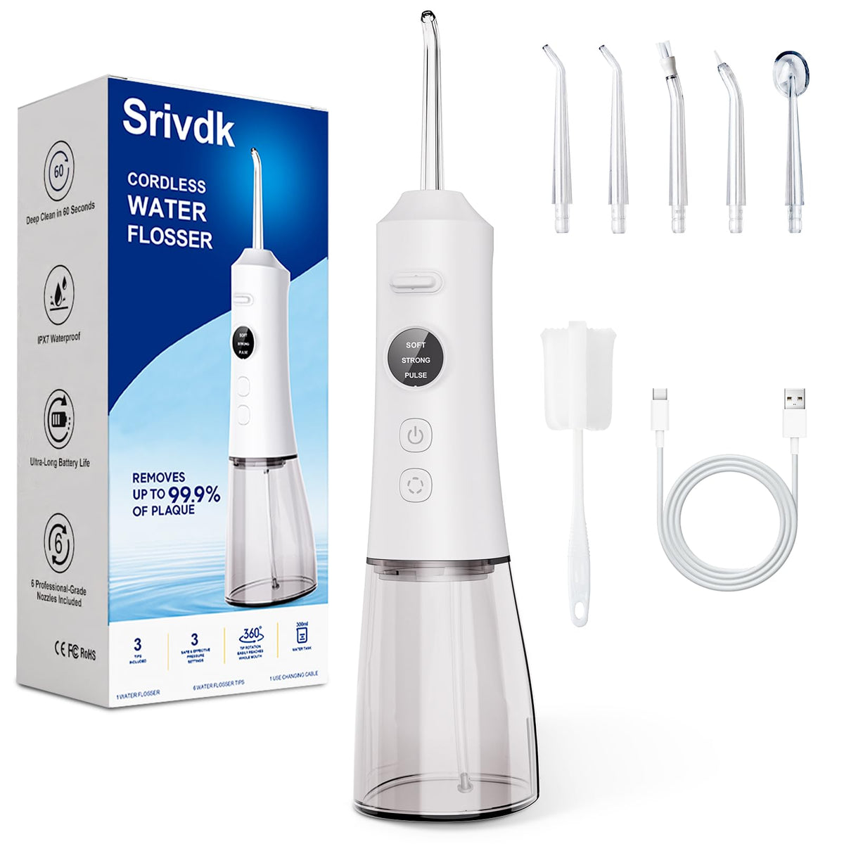 Front view of Water Dental Flosser with six jet tips