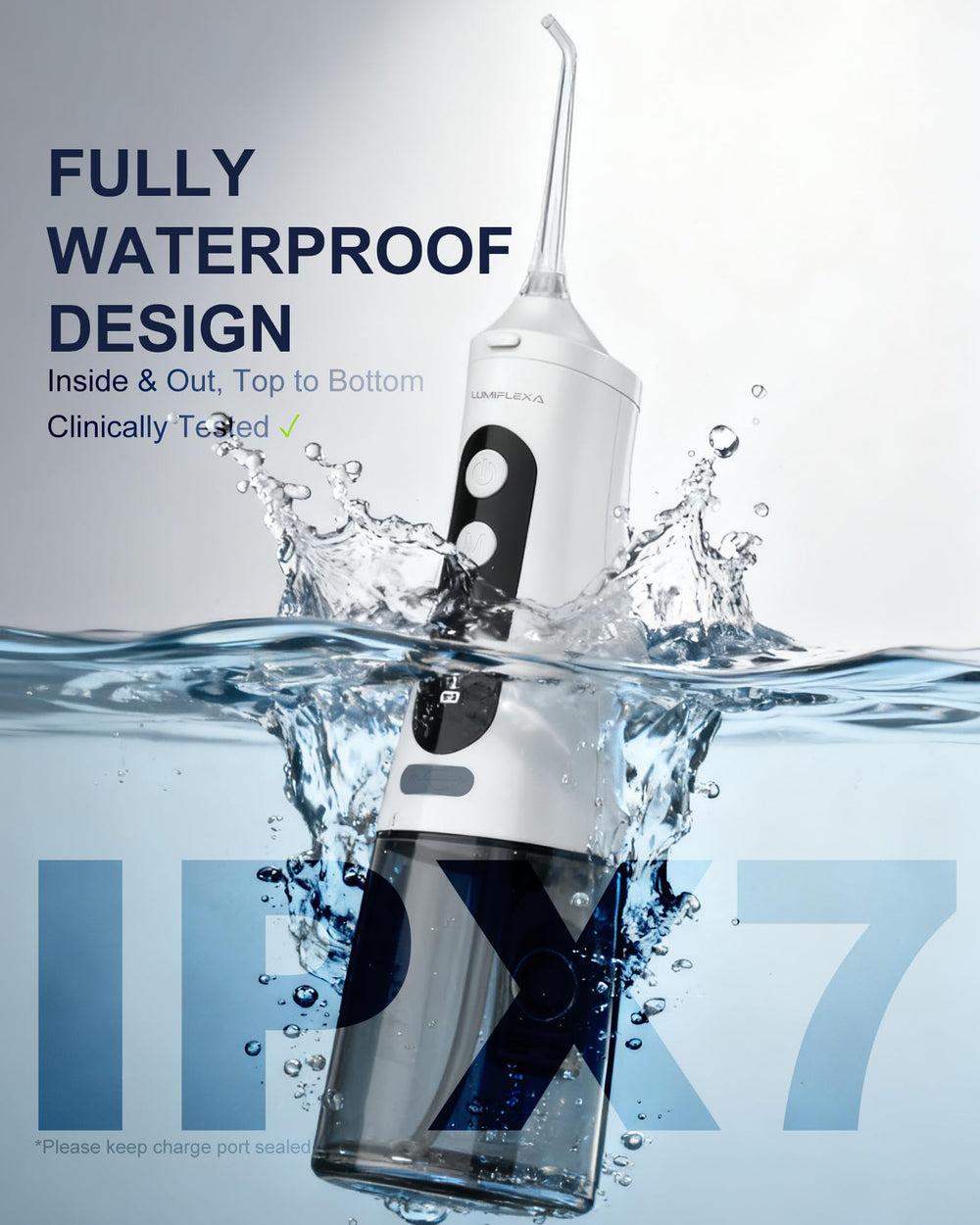 Includes two standard nozzles, tongue scraper, and toothbrush nozzle