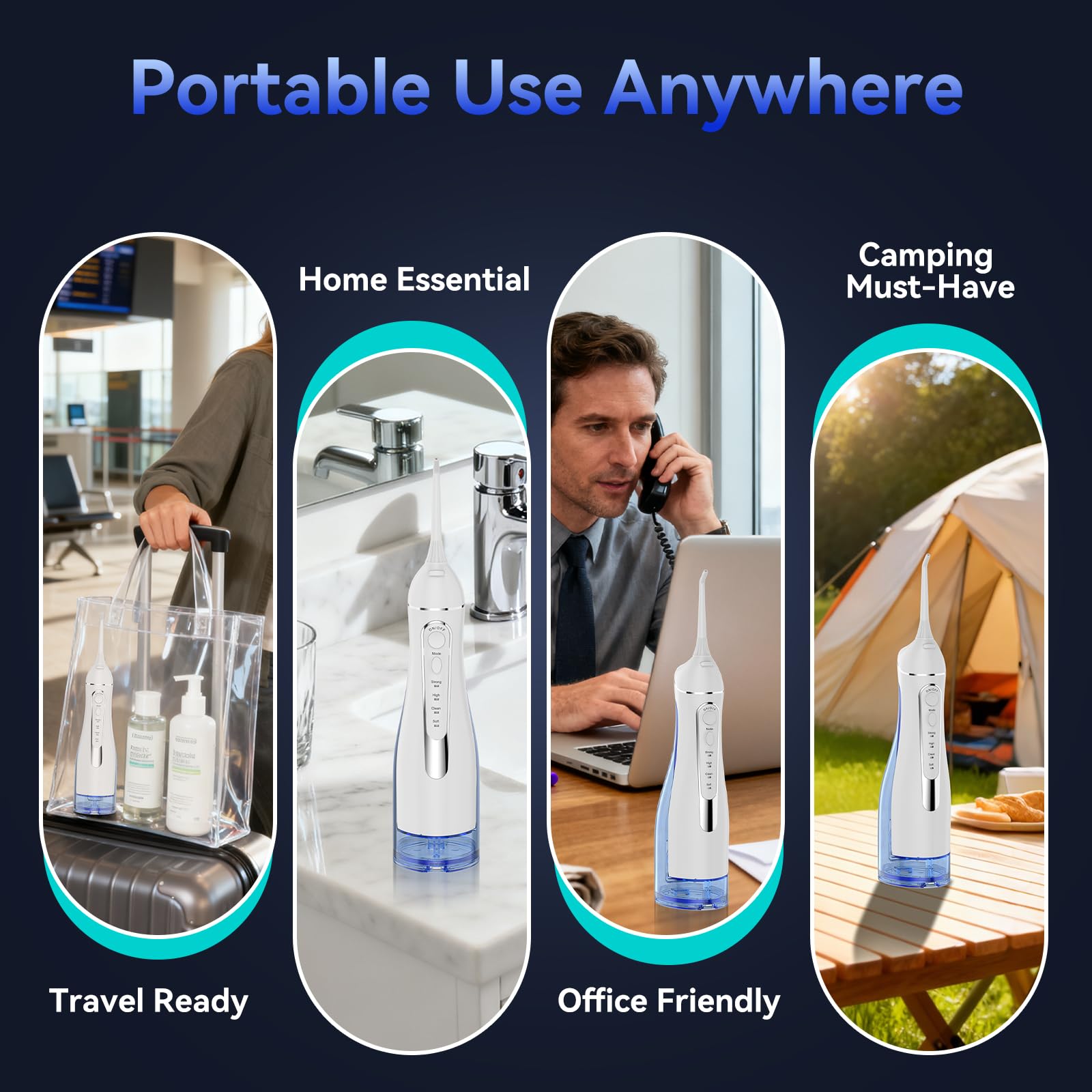 Rechargeable water flosser with 2000mAh battery for up to 30 days