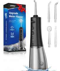 Water Flosser 300ML portable cordless dental irrigator in black – front view