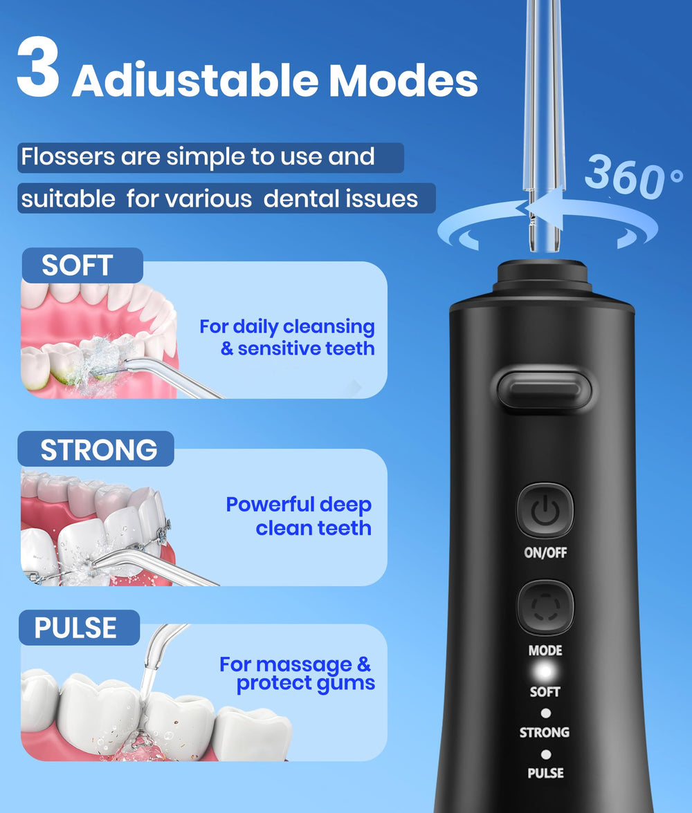 Close-up of water flosser nozzle for braces care (black)