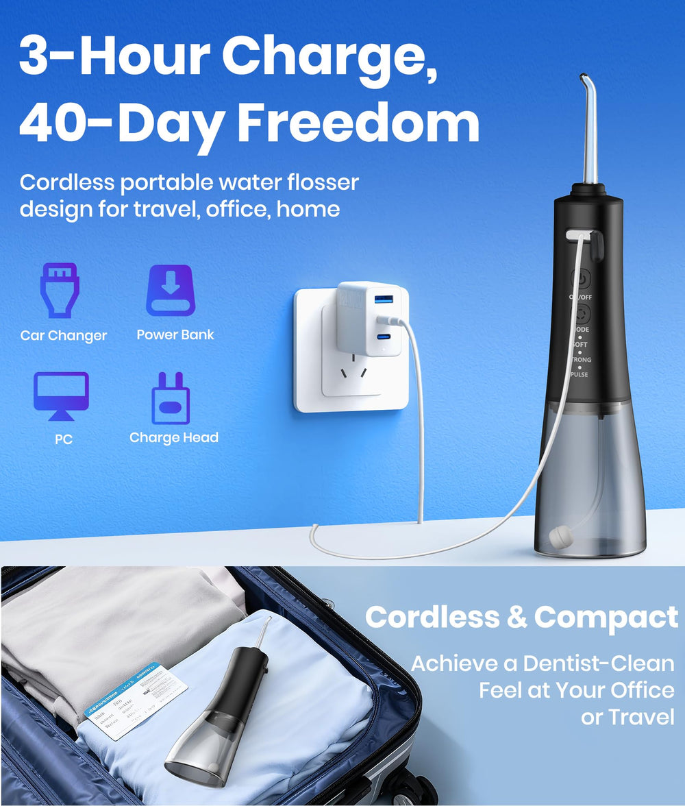 IPX7 waterproof water flosser in bathroom use (black)