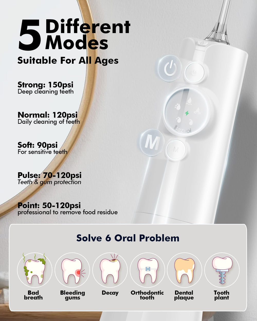 Large BPA-free 300ml tank for full-mouth cleaning