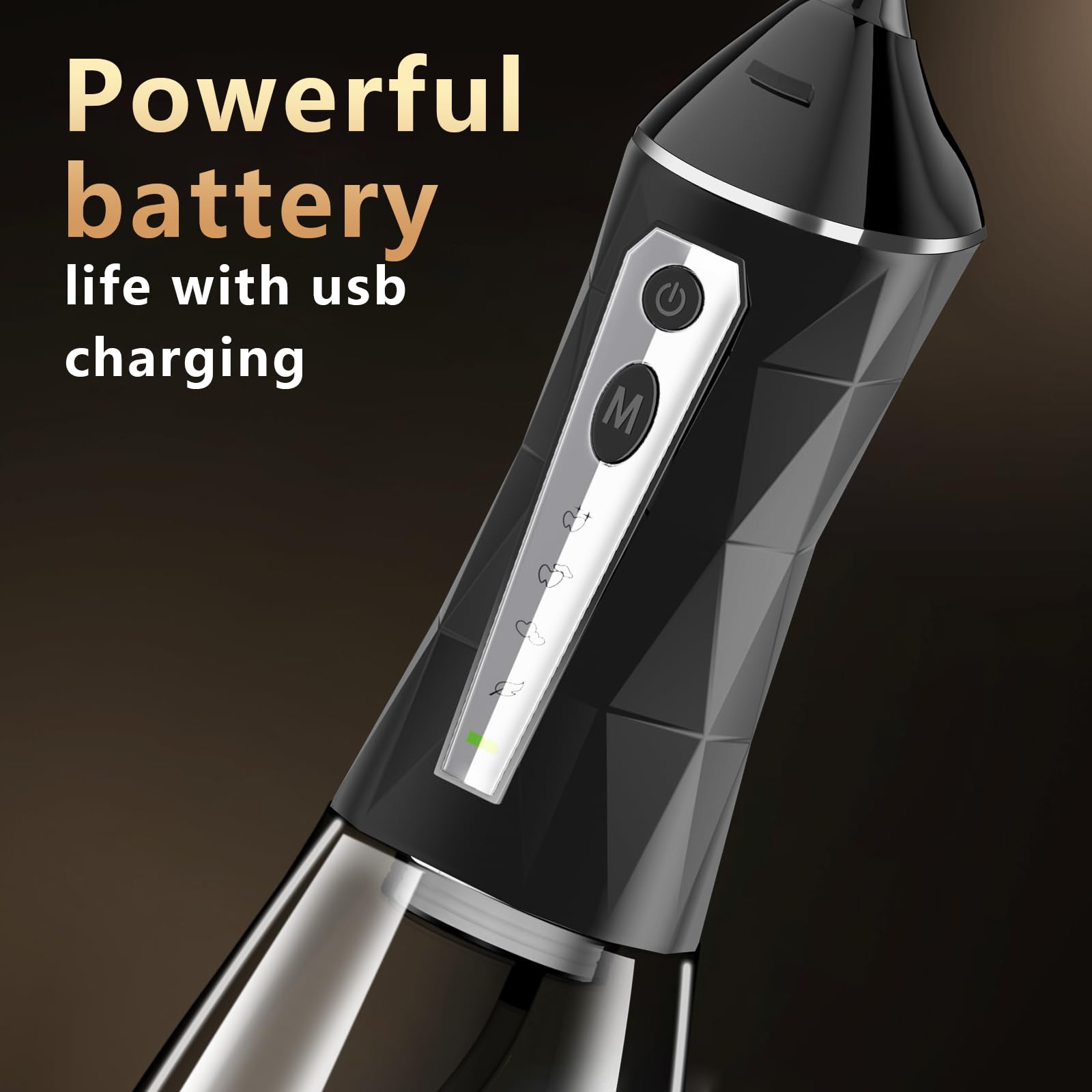 Angle view of Water Flosser in black 320ml tank