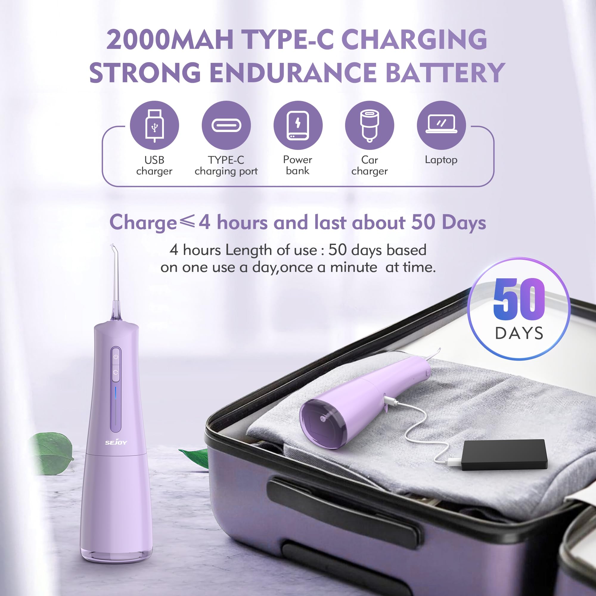 IPX7 waterproof water flosser for bathroom use