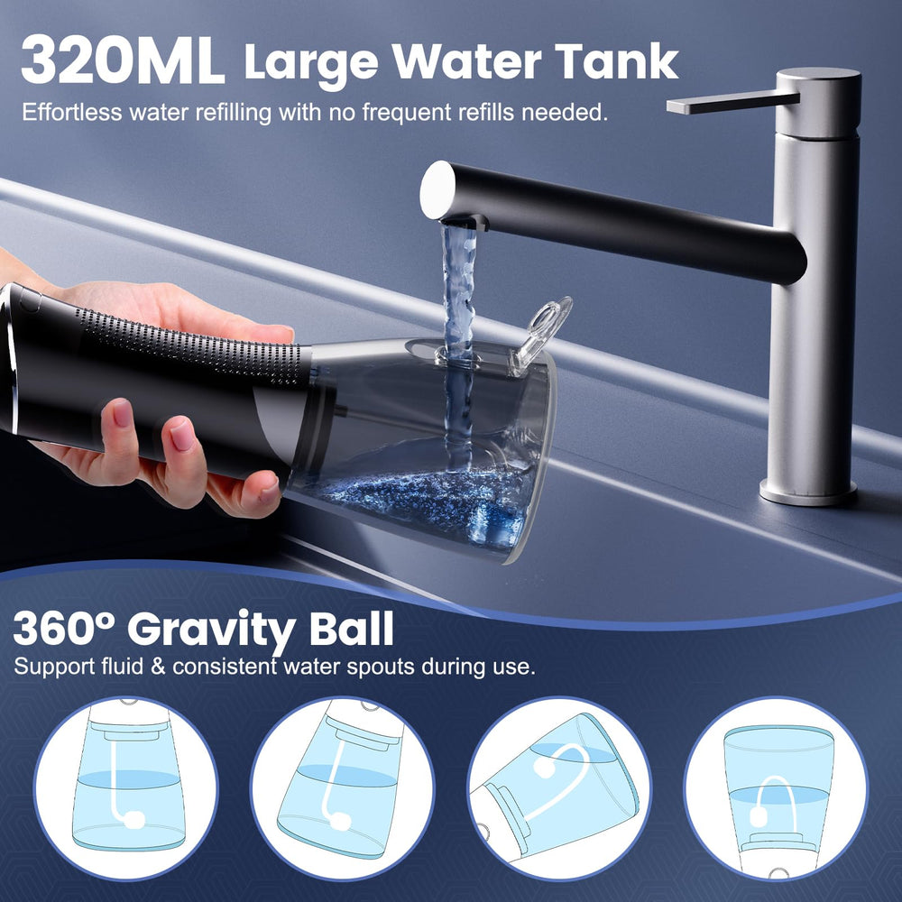 Six attachments including tongue scraper and precision nozzle