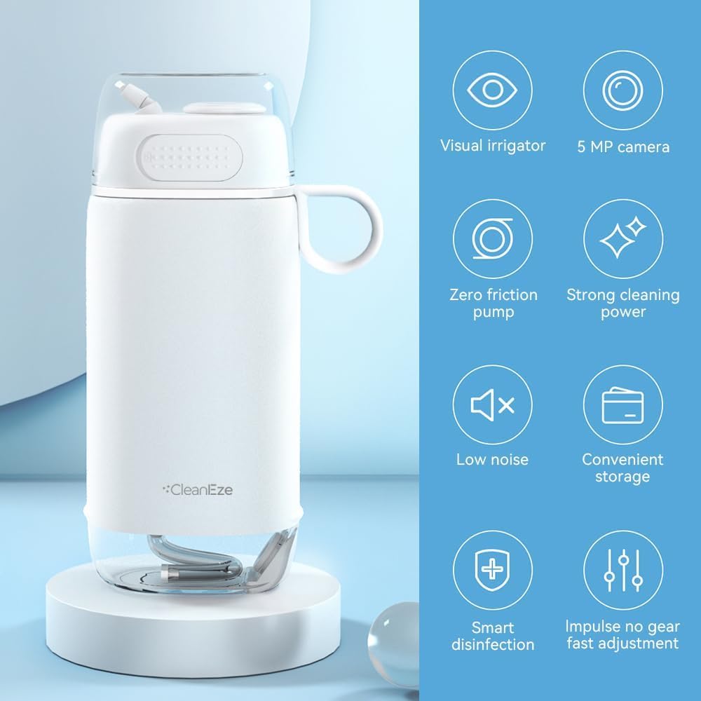 Camera angle view of water flosser in use