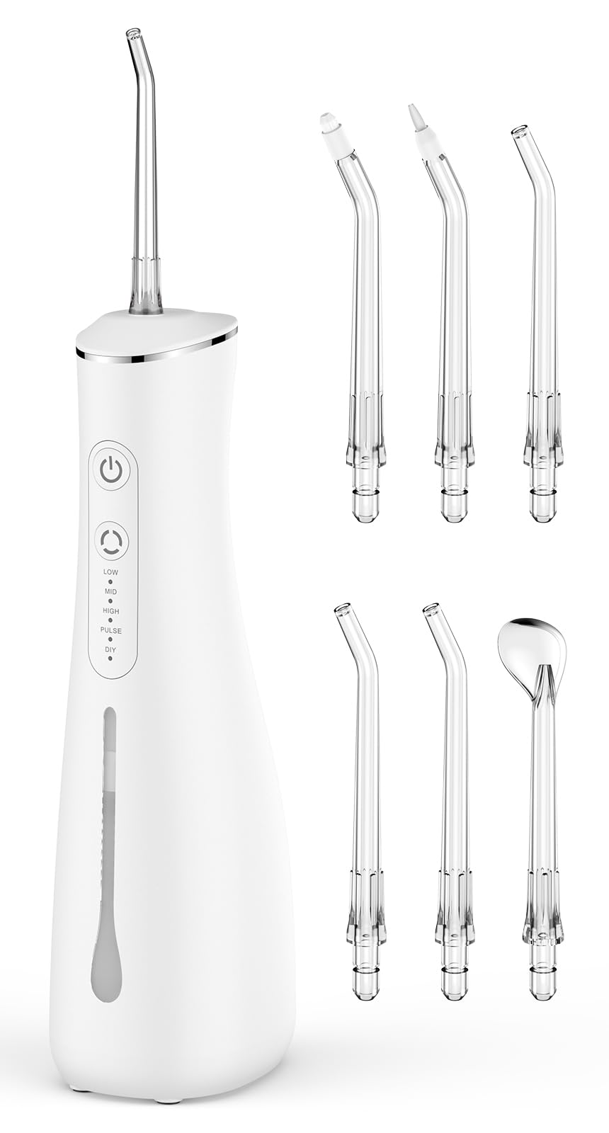 Water flosser cordless rechargeable device with white exterior